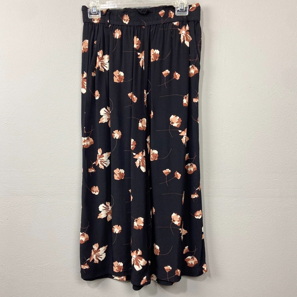 BP Nordstrom Floral‎ Print Wide Leg Cropped Pants High Waist Black Casual Size S